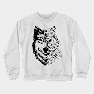 Floral Wolf Lover Vintage - Flowers Wolf Face For Wolves Lover Crewneck Sweatshirt